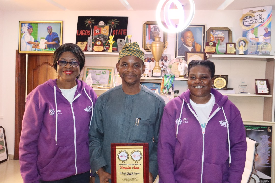 Oluwadamilola Ojo and Dr Adenekan with Honourable Commissioner of Basic and Secondary Education